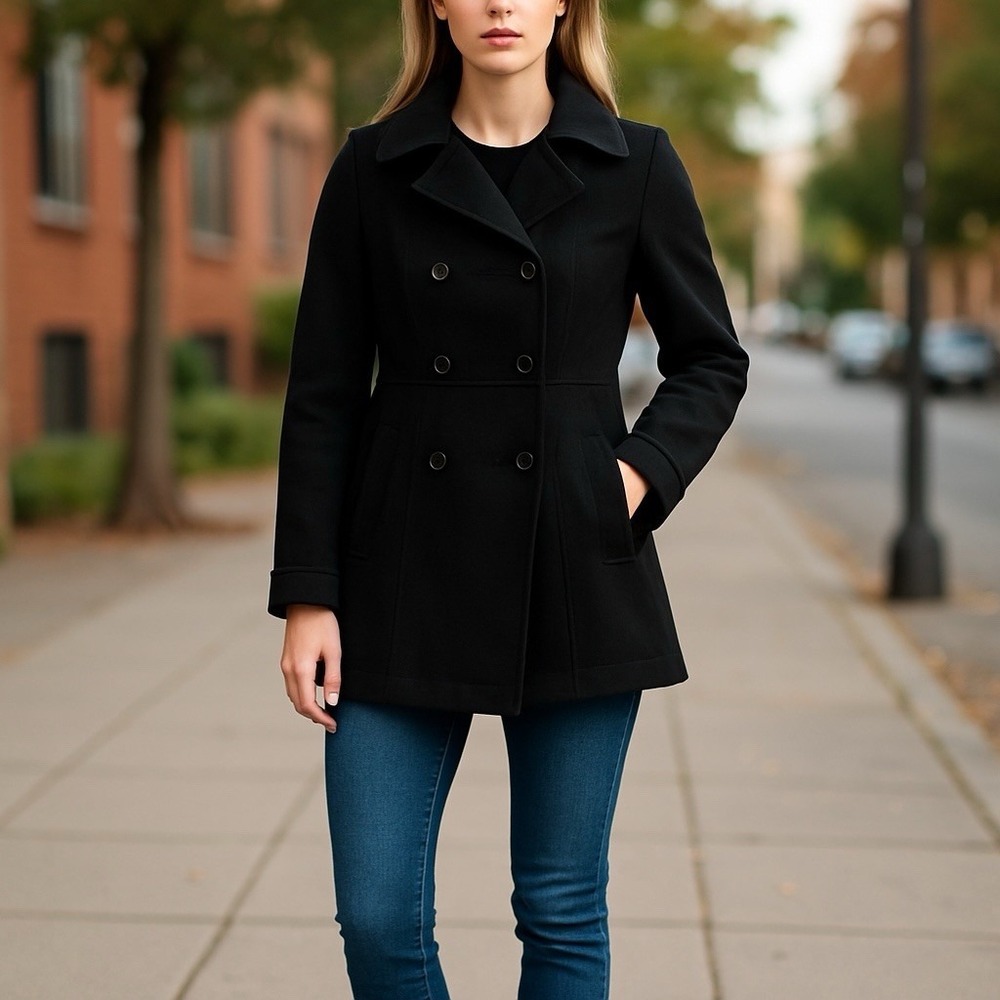 Guess Dbl Breasted Wool Blend‎ L Black Jacket